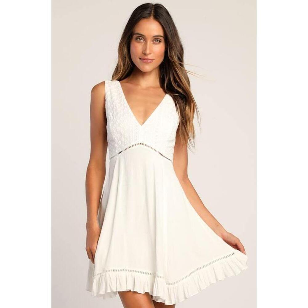 Lulus Endlessly Enticing White Embroidered Babydoll Mini Dress - Size XS